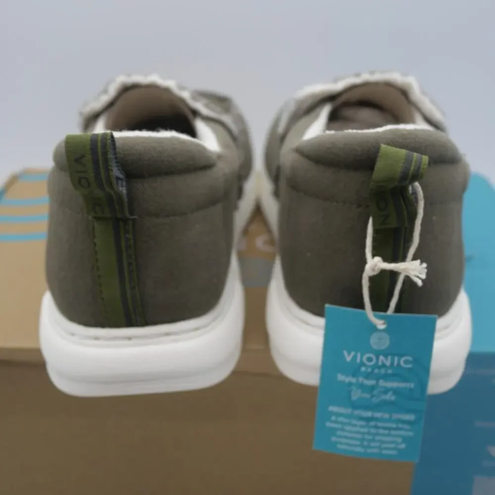 NEW Vionic Men's 8.5 Seaview Olive Canvas Shoes Slip-On  Arch Support